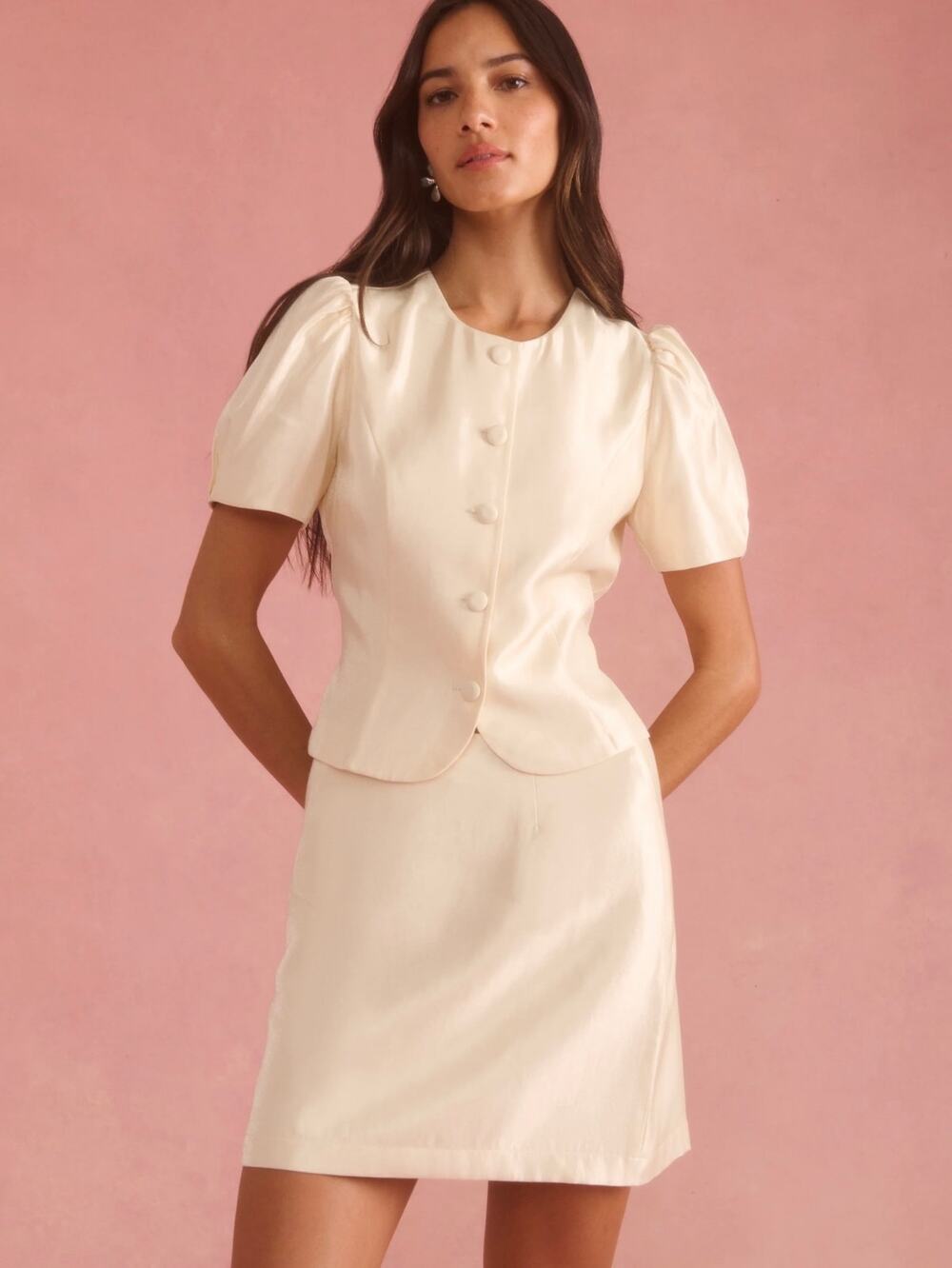 New few Moda Kourt Cambria skirt set cream $223 Sz 0